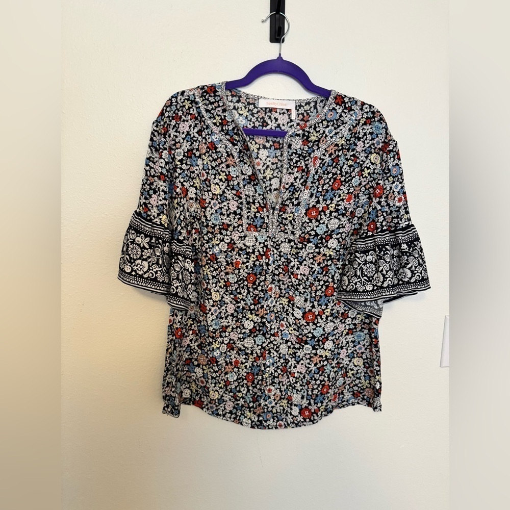 See by Chloe Janice Patchwork Blouse Floral Size FR36 US 4 EUC - Picture 3 of 9